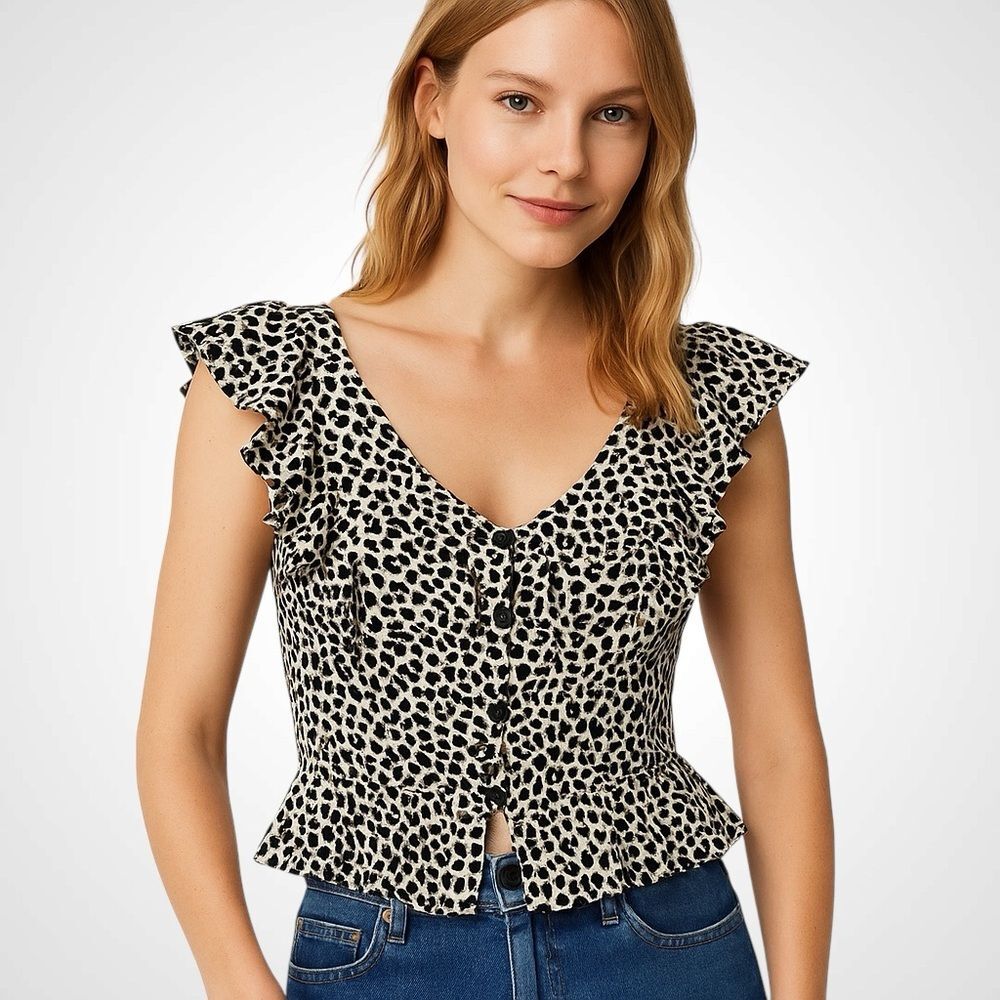 ZARA Leopard Print Peplum Ruffle Blouse